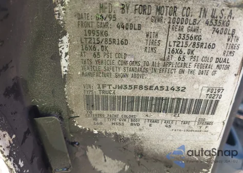 1995 Ford F350 из США, поврежденный, VIN 1FTJW35F8SEA51432